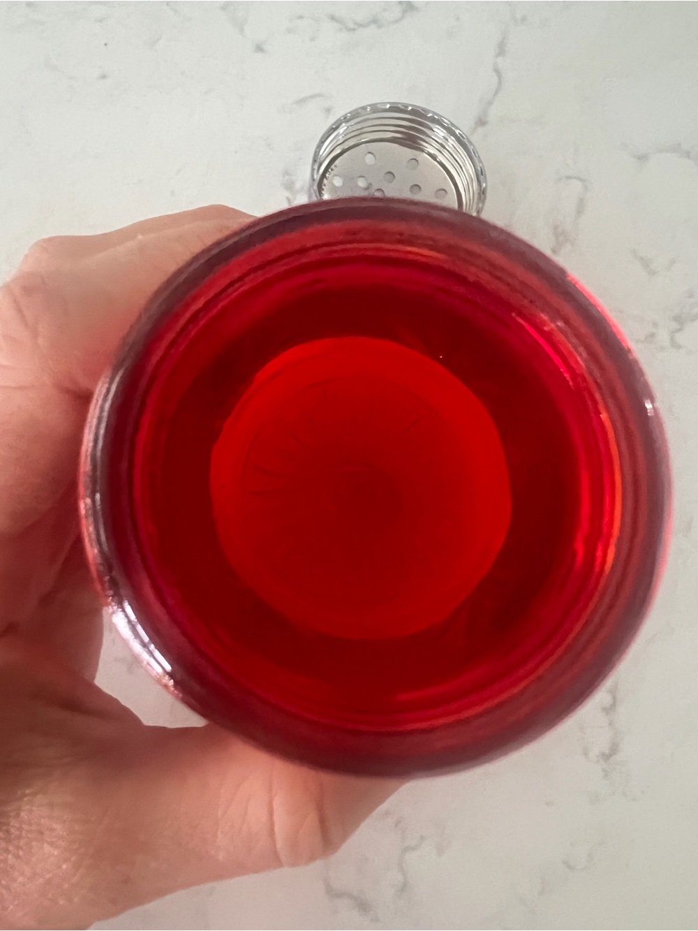 Glass Mosser Inverted Thistle Sugar or Cheese Shaker Ruby Red - Picture 4 of 4